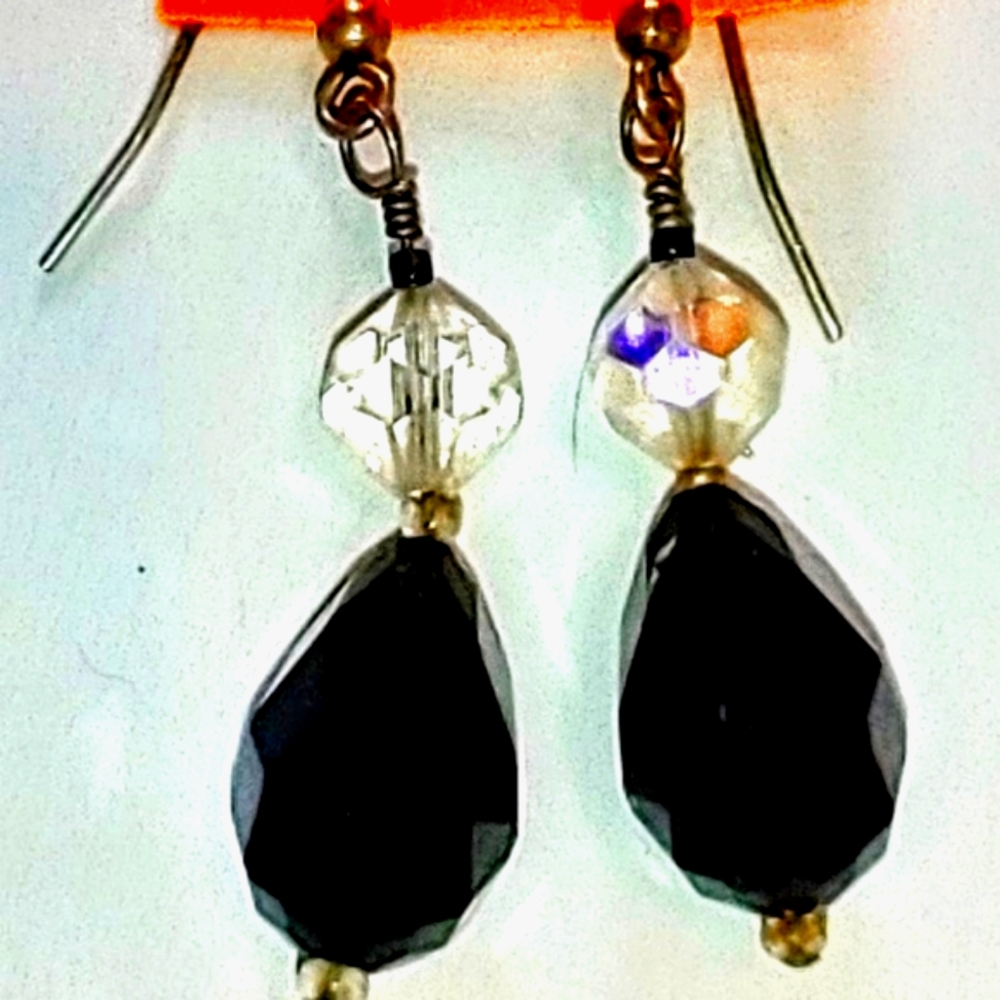 Vintage Crystal AB And Black Earrings